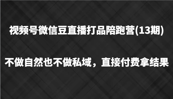 视频号微信豆直播打品陪跑(13期)，不做不自然流不做私域，直接付费拿结果-鑫梵淘