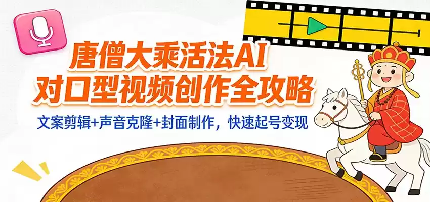 “大乘活法”AI对口型视频创作全攻略：文案剪辑+声音克隆+封面制作，快速起号变现-鑫梵淘