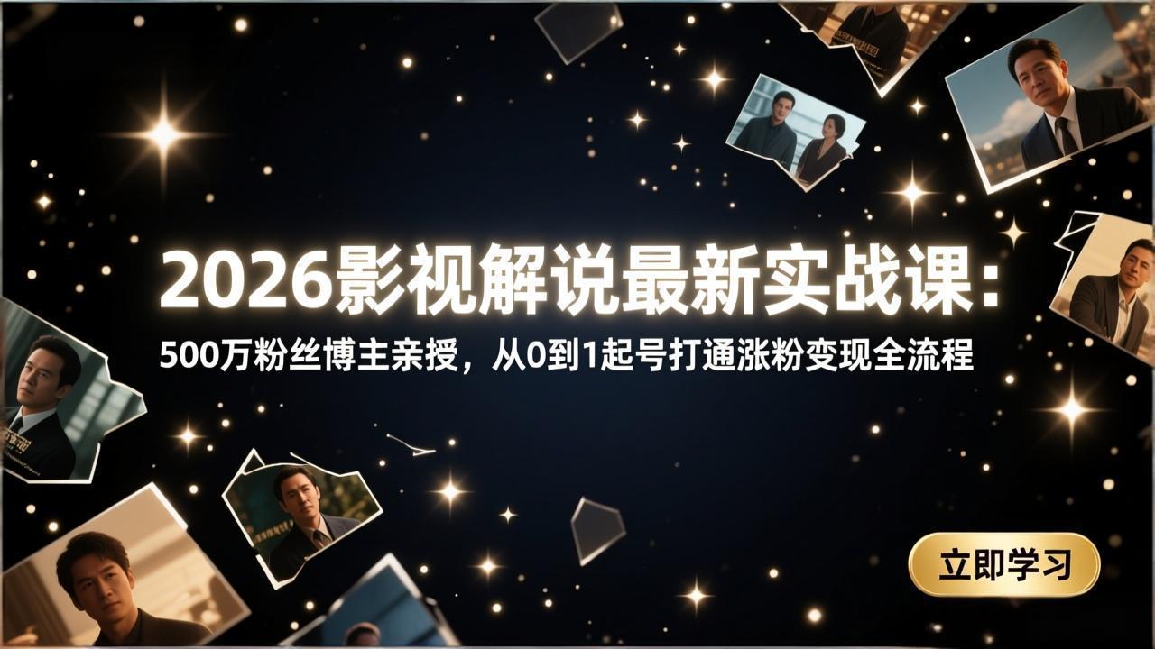 2026影视解说最新实战课：500万粉丝博主亲授，从0到1起号打通涨粉变现全流程-鑫梵淘