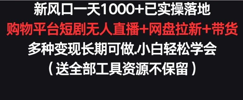 新风口一天1000+已实操落地购物平台短剧无人直播+网盘拉新+带货多种变现长期可做【揭秘】-鑫梵淘