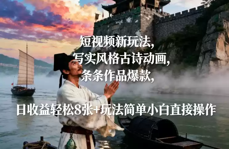 短视频新玩法，写实风格古诗动画，条条作品爆款，日收益轻松8张+玩法简单小白直接操作-鑫梵淘