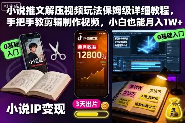 小说推文解压视频玩法保姆级详细教程，手把手教剪辑制作视频，小白也能月入1W+-鑫梵淘