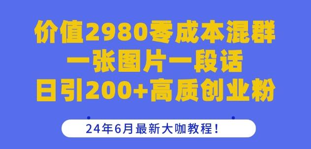 价值2980零成本混群一张图片一段话日引200+高质创业粉，24年6月最新大咖教程【揭秘】-鑫梵淘