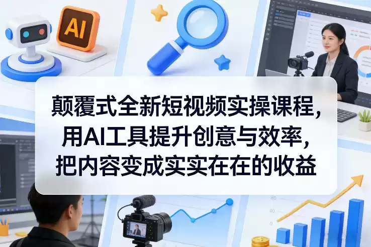 颠覆式全新短视频实操课程，用AI工具提升创意与效率，把内容变成实实在在的收益-鑫梵淘