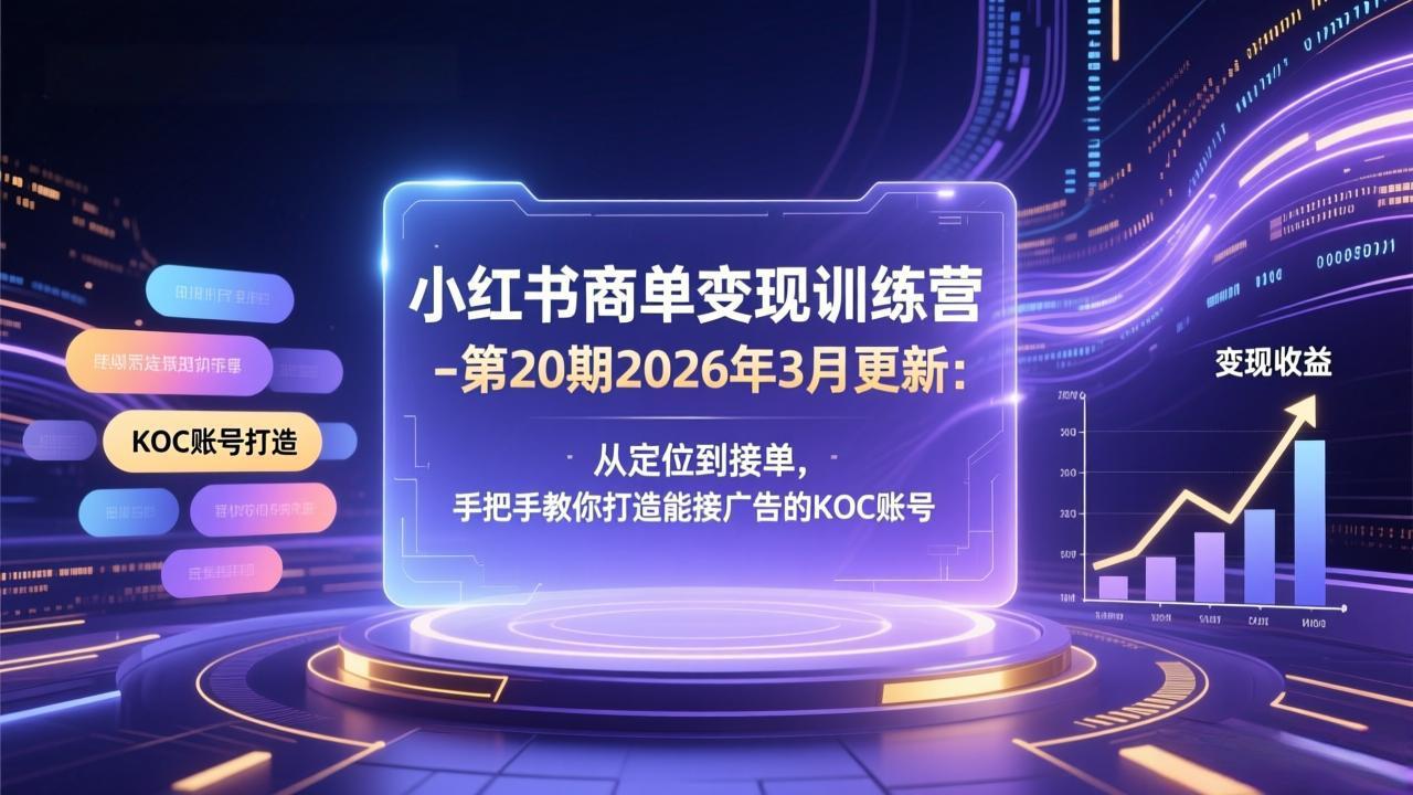 小红书商单变现训练营-第20期26年3月更新：从定位到接单，手把手教你打造能接广告的KOC账号-鑫梵淘