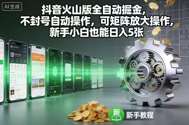 抖音火山版全自动掘金，不封号自动操作，可矩阵放大操作，新手小白也能日入5张【揭秘】-鑫梵淘