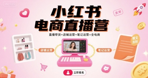 小红书电商直播营，直播带货+店铺运营+笔记运营=全电商-鑫梵淘