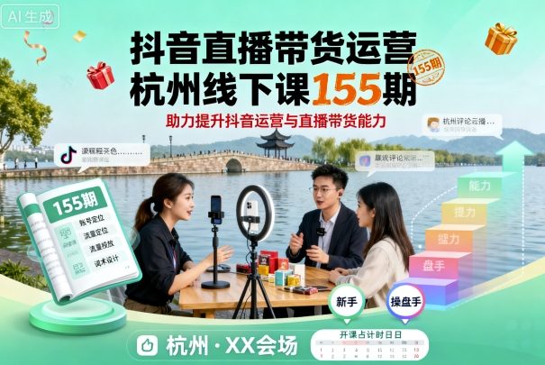 抖音直播带货运营杭州线下课155期，助力提升抖音运营与直播带货能力-鑫梵淘