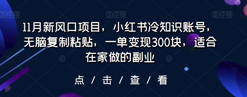 11月新风口项目，小红书冷知识账号，无脑复制粘贴，一单变现300块，适合在家做的副业-鑫梵淘