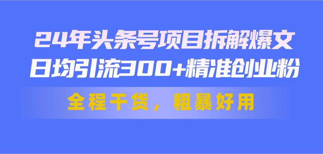 24年头条号项目拆解爆文，日均引流300+精准创业粉，全程干货，粗暴好用-鑫梵淘