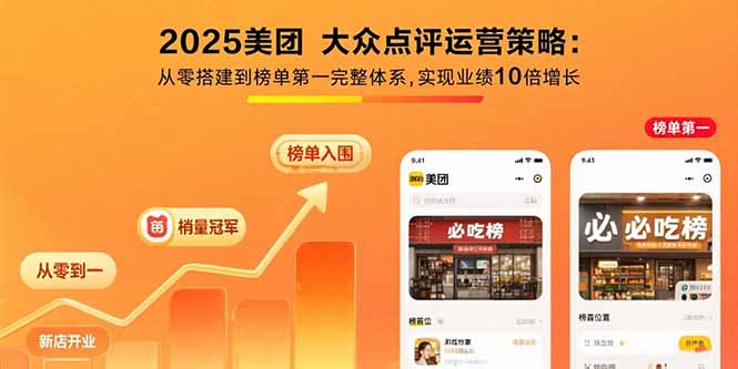 2025美团 大众点评运营策略:从零搭建到榜单第一完整体系,实现业绩10倍增长-鑫梵淘