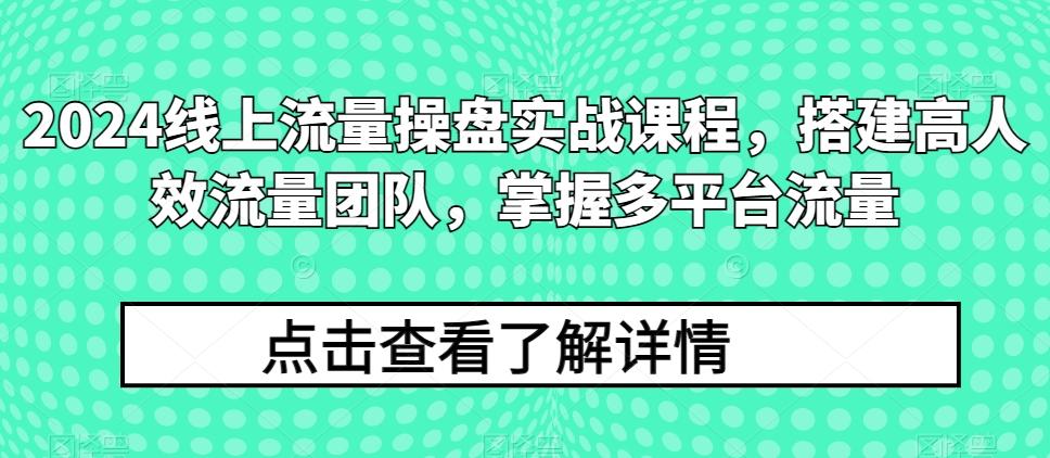 2024线上流量操盘实战课程，搭建高人效流量团队，掌握多平台流量-鑫梵淘
