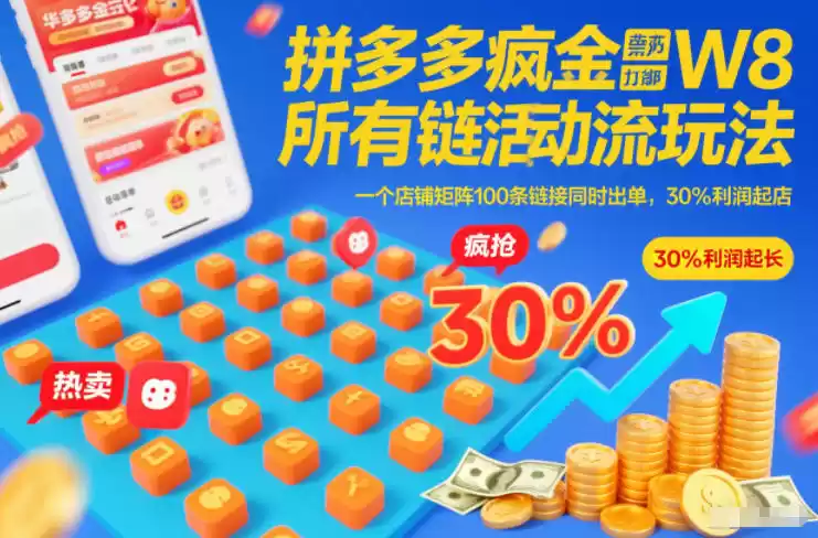 拼多多疯狂活动流玩法，所有链接全部打标，一个店铺矩阵100条链接同时出单，30%利润起店-鑫梵淘