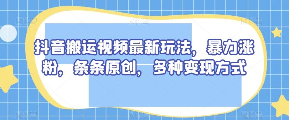 抖音搬运视频最新玩法，暴力涨粉，条条原创，多种变现方式【揭秘】-鑫梵淘