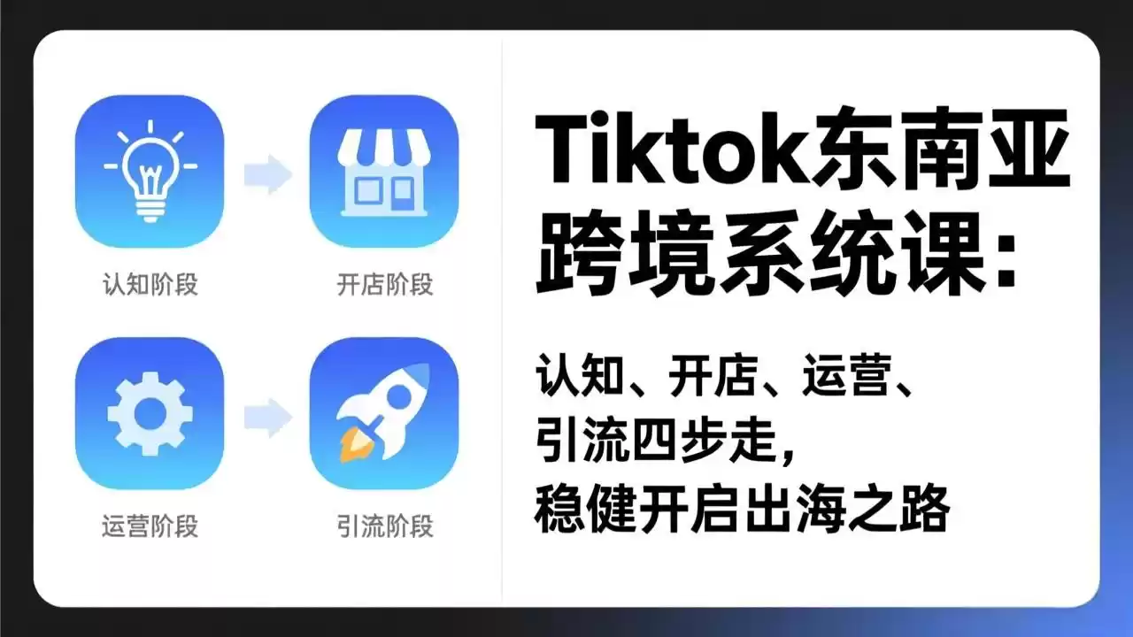 TikTok东南亚跨境系统课：认知、开店、运营、引流四步走，稳健开启出海之路-鑫梵淘