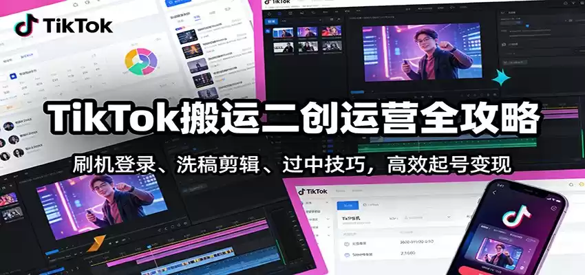 TikTok搬运二创运营全攻略：刷机登录、洗稿剪辑 、过中技巧，高效起号变现-鑫梵淘