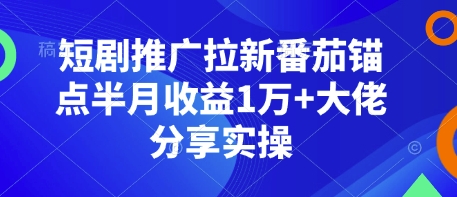 短剧推广拉新番茄锚点半月收益1万+大佬分享实操-鑫梵淘