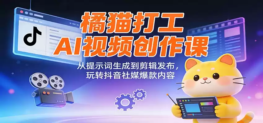 橘猫打工AI视频创作课：从提示词生成到剪辑发布，玩转抖音社媒爆款内容-鑫梵淘