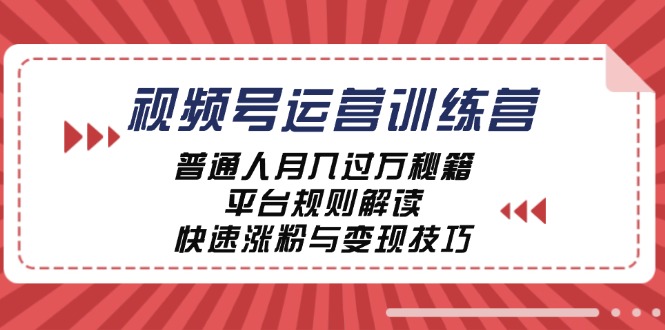 视频号运营训练营：普通人月入过万秘籍，平台规则解读，快速涨粉与变现-鑫梵淘