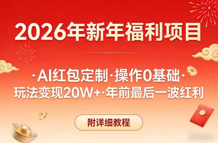 新年福利项目，AI红包定制，操作0基础，玩法变现20W+年前最后一波红利，附详细教程-鑫梵淘