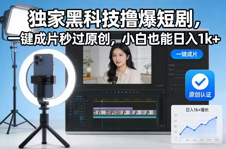 独家黑科技撸爆短剧，一键成片秒过原创，小白也能日入1k+【揭秘】-鑫梵淘