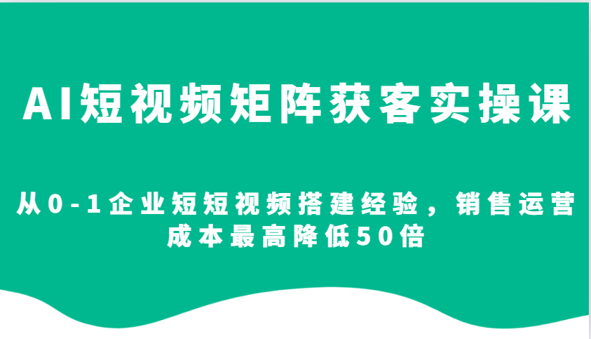 AI短视频矩阵获客实操课，从0-1企业短短视频搭建经验，销售运营成本最高降低50倍-鑫梵淘