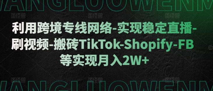 利用跨境专线网络-实现稳定直播-刷视频-搬砖TikTok-Shopify-FB等实现月入2W+【揭秘】-鑫梵淘