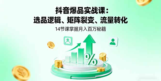 抖音爆品实战课：选品逻辑、矩阵裂变、流量转化，14节课掌握月入百万秘籍-鑫梵淘