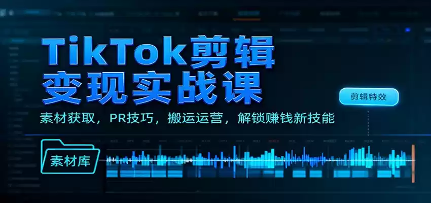 TikTok剪辑变现实战课：素材获取，PR技巧，搬运运营，解锁赚钱新技能-鑫梵淘