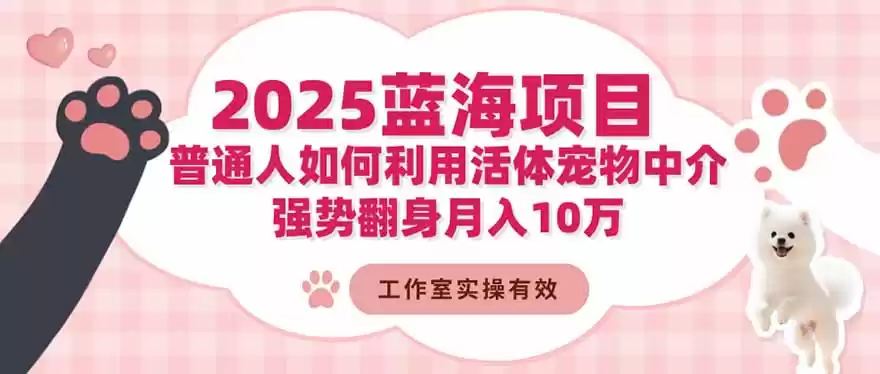 2025蓝海项目：普通人如何利用活体宠物中介，强势翻身月入10万-鑫梵淘