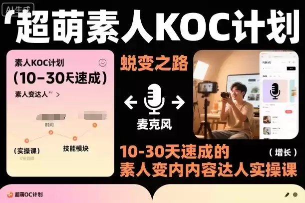 超萌素人KOC计划，10-30天速成的素人变内容达人实操课，适合想做短剧小说推文电商推广的素人入局-鑫梵淘