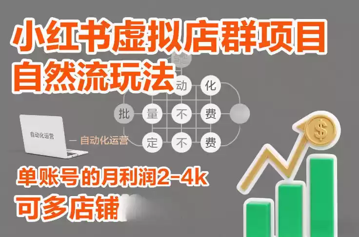 小红书虚拟店群项目，自然流玩法，批量自动化，稳定不费号，单账号的月利润2-4k，可多店矩阵-鑫梵淘