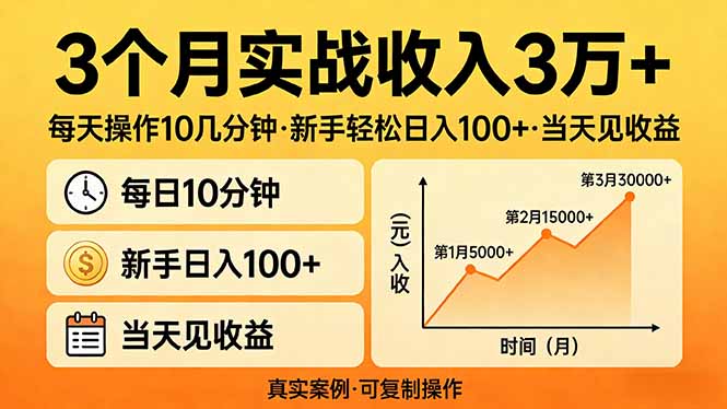 3个月实战收入3万+，每天操作10几分钟，新手轻松日入100+，当天见收益-鑫梵淘
