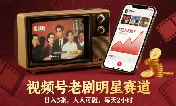 视频号老剧明星赛道，日入5张，人人可做，每天2小时-鑫梵淘