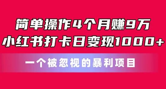简单操作4个月赚9w，小红书打卡日变现1k，一个被忽视的暴力项目【揭秘】-鑫梵淘