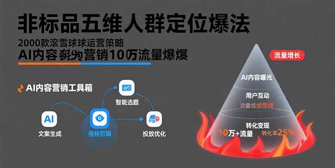 非标品五维人群定位法，2000款滚雪球运营策略，AI内容营销10万流量引爆-鑫梵淘