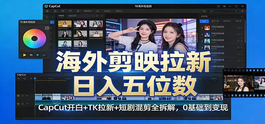 海外剪映拉新日入五位数：CapCut开白+TK拉新+短剧混剪全拆解，0基础到变现-鑫梵淘