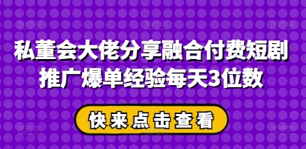 私董会大佬分享融合付费短剧推广爆单经验每天3位数-鑫梵淘