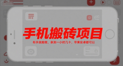手机搬砖项目，有手就能做，亲测一小时几十，苹果安卓都可以-鑫梵淘