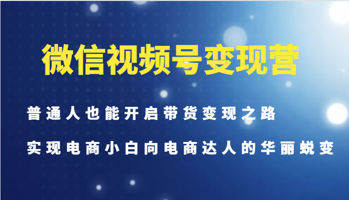 微信视频号变现营-普通人也能开启带货变现之路，实现电商小白向电商达人的华丽蜕变-鑫梵淘