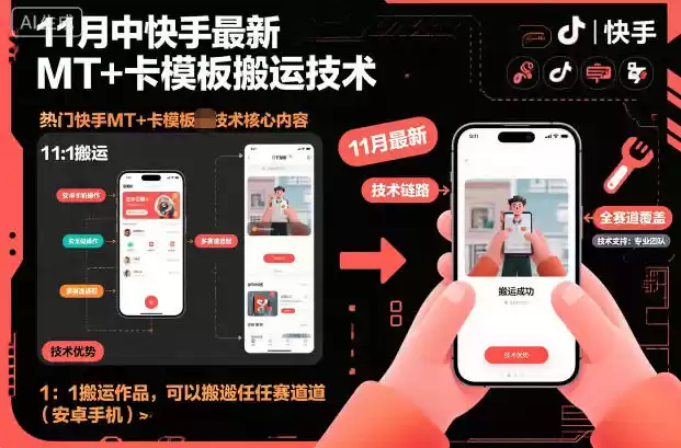 11月中快手最新MT+卡模板搬运技术，1：1搬运作品，可以搬运任何赛道(安卓手机)-鑫梵淘