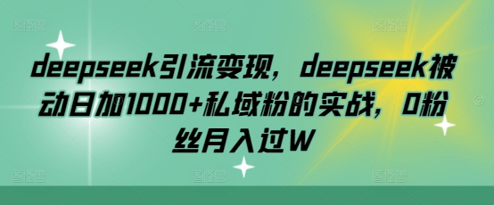 deepseek引流变现，deepseek被动日加1000+私域粉的实战，0粉丝月入过W-鑫梵淘
