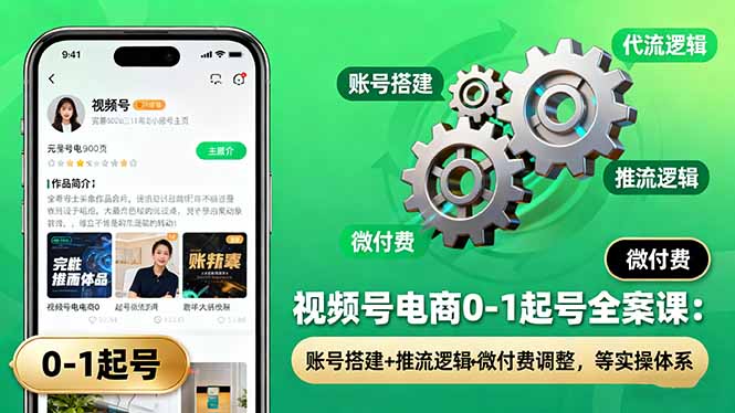 视频号电商0-1起号全案课：账号搭建+推流逻辑+微付费调整，等实操体系-鑫梵淘