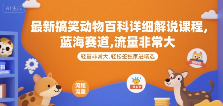 最新搞笑动物百科详细解说课程，蓝海赛道，流量非常大，轻松签独家进精选-鑫梵淘