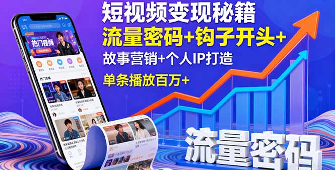 短视频变现秘籍，流量密码+钩子开头+故事营销+个人IP打造，单条播放百万+-鑫梵淘