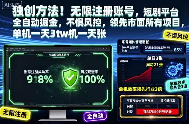 独创方法！无限注册账号，短剧平台全自动掘金，不惧风控，领先市面所有项目，单机一天3张【揭秘】-鑫梵淘
