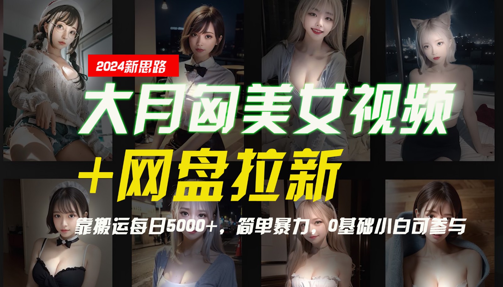 【新思路】大月匈美女视频+网盘拉新，靠搬运每日5000+，简单暴力，0基础小白可参与-鑫梵淘