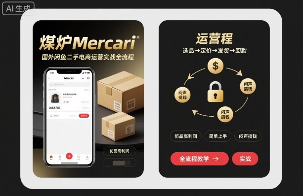 煤炉Mercari国外闲鱼二手电商运营实战全流程，仿品高利润，简单上手，闷声搞钱-鑫梵淘