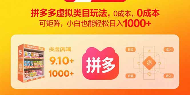 拼多多虚拟类目玩法，0成本，可矩阵，小白也能轻松日入1000+-鑫梵淘