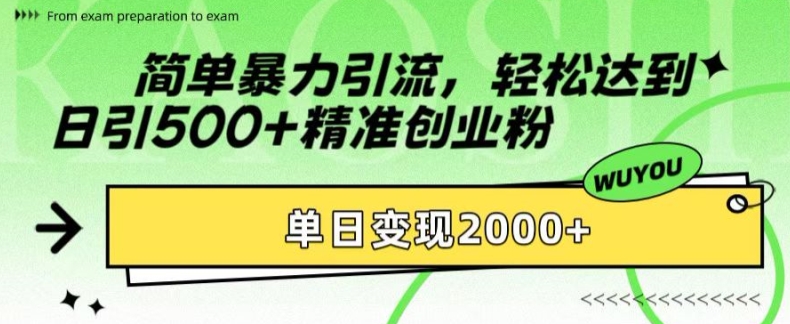 简单暴力引流，轻松达到日引500+精准创业粉，单日变现2k【揭秘】-鑫梵淘